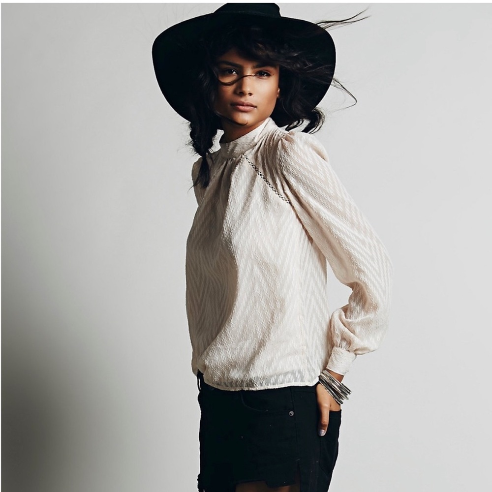 Free People Tucking Chevron Blouse Cream L